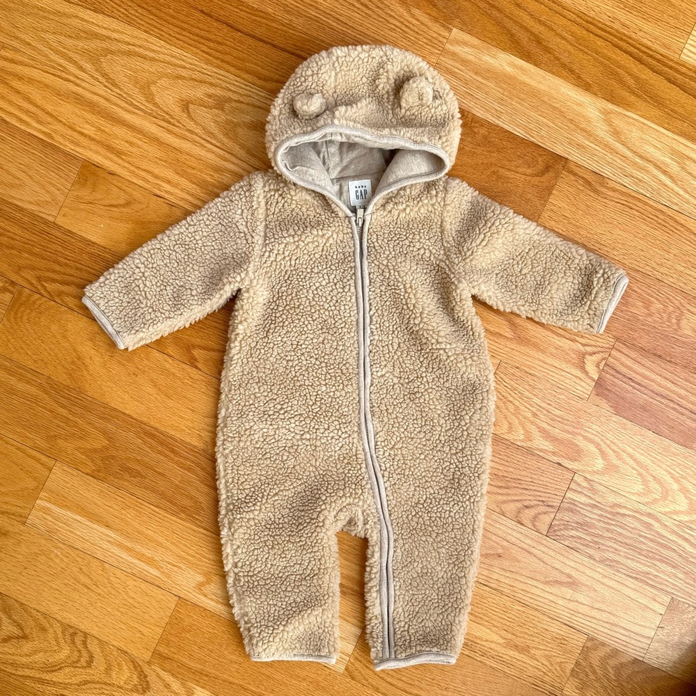 Gap Sherpa Teddy Bear Zip Up Bunting - 6-12 Months - Tan Cream